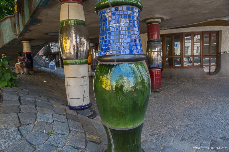 Interesting pillars at Hundertwasserhaus Vienna
