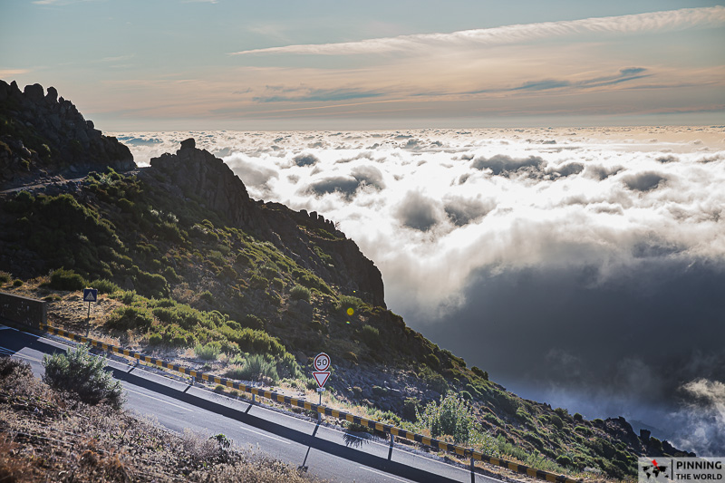 road to pico arieiro summit covered in clouds