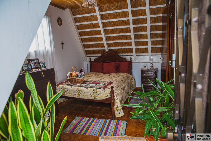 bedroom inside a typical thatched roof Santana house, Madeira, Portugal