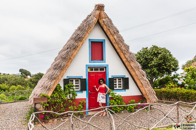 Santana traditional triangular house with thatched roof